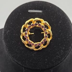 Estate Gold and Purple Circular Brooch